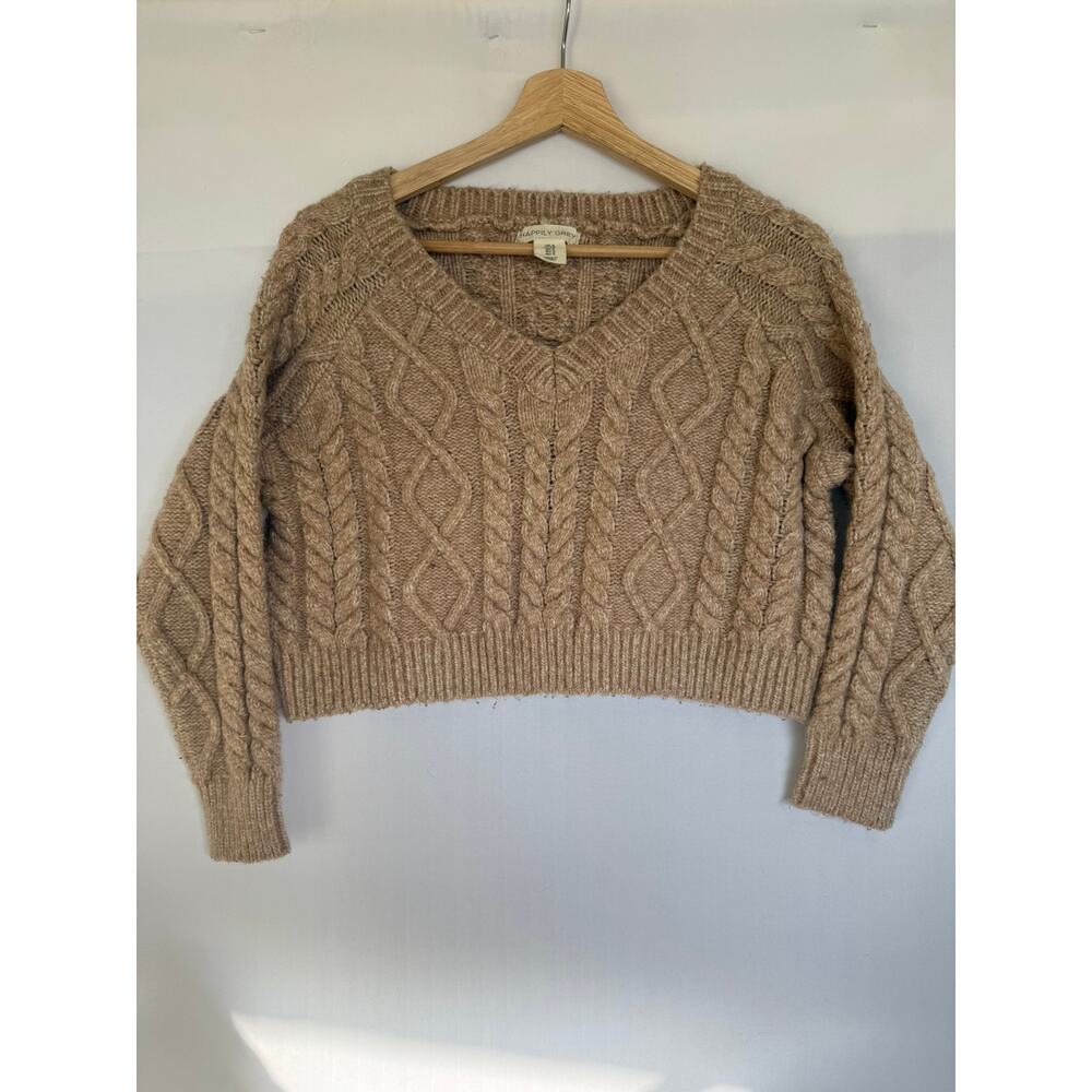 Happily Grey Chunky Crop  Beige Sweater- Size S‎